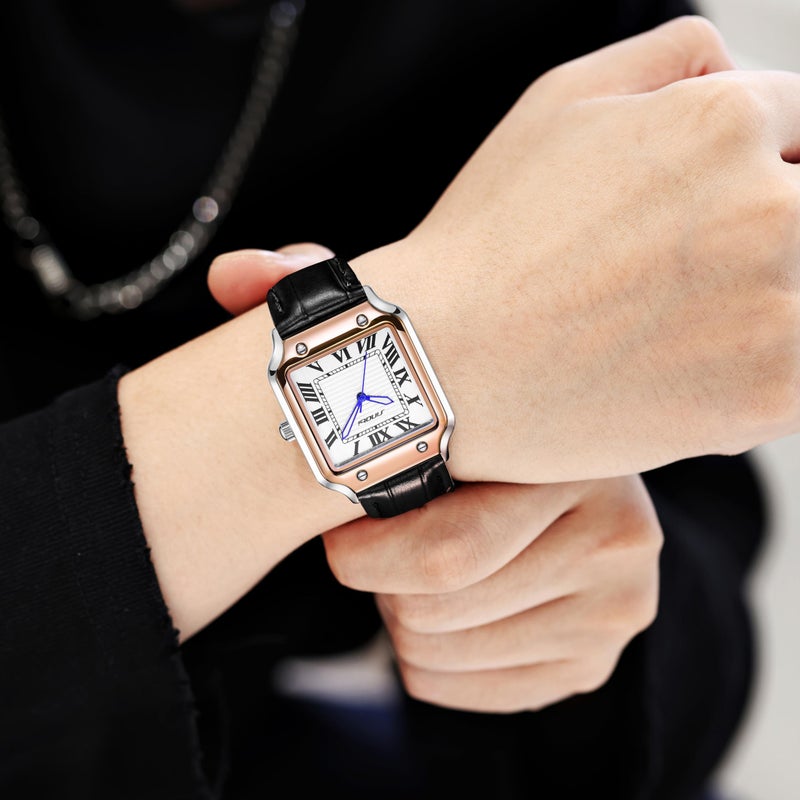 SINOBI Classic Square Watches for Men with Roman Numerals Casual Watch (Silver-Gold) - Image 2