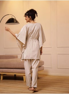 sanskrutihomes Velvet Look Drawstring Kaftan Top and Pyjama Set by Styli  - Image 2