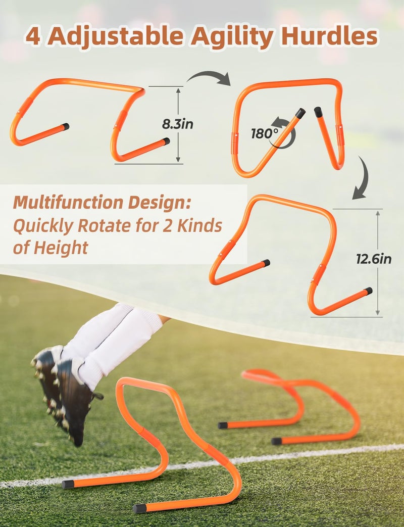 GHB Agility Ladder,Football Training Equipment Set,4 Agility Hurdles, 20 feet 12 Rungs Speed Ladder,12 Disc Cones,Resistance Parachute, Jump Rope, 5 Resistance Bands for Workout - Image 2