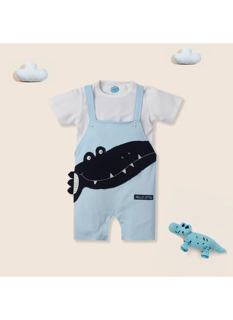 Nautinati Nautinati Infants Animal Embroidery Cotton Dungaree with T-shirt
