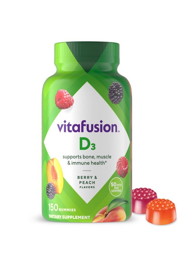 Vitafusion Vitamin D3 Gummy Vitamins for Bone and Immune System Support, Peach, Blackberry and Strawberry Flavored, 50 mcg Vitamin D, 75 Day Supply, 150 Count - Image 1
