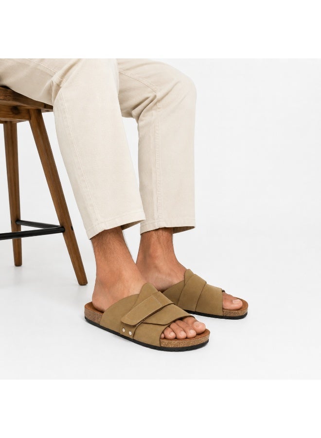Diffindo Men'S Genuine Leather Orthopedic Slipper With Suede Finish & Adjustable Strap - Image 1
