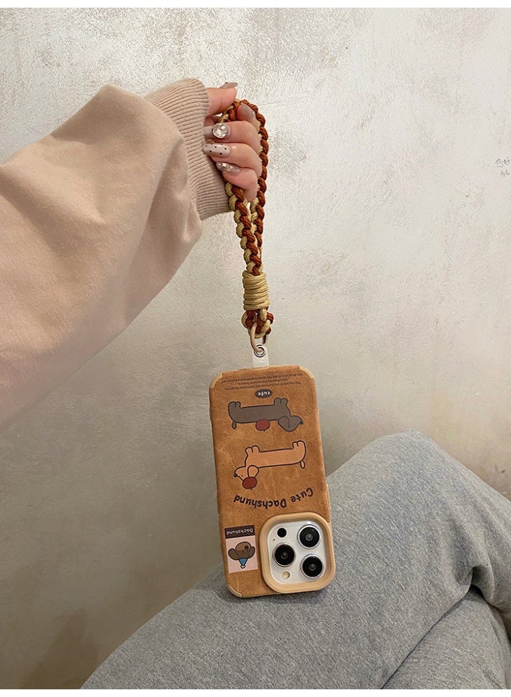 NIBEMINENT Protective TPU Case Cover For iPhone 16 Plus, Two Apple Sausage Dogs With Leash - Image 2