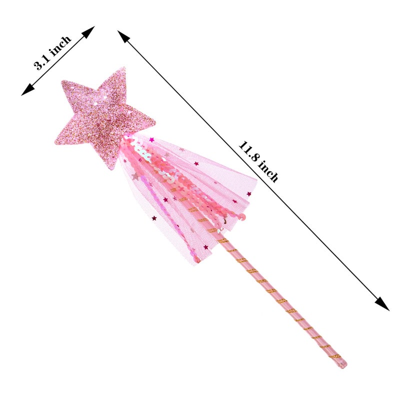 Vonokee Girls Princess Star Wand,Glitter Angel Star Wand Stick for Birthday Halloween Christmas Party (Pink) - Image 2