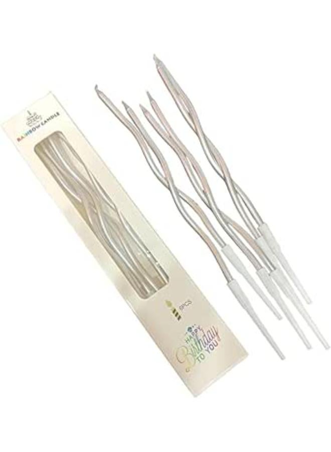Twisted Birthday Candles, Spiral Cake Candles, Slender Coil Cake Candles, Birthday Candles with Candlestick, Wedding Cake Decorations,6pcs (Silver)