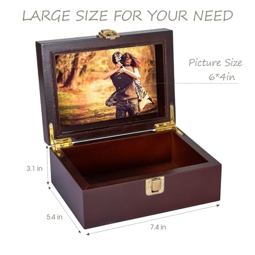 EVA murmure Small Wooden Memory Keepsake Boxes With Hinged Lids and a photo frame inside the lid - Decorative Storage Box With a Hinge Lids For Picture Letter Time Capsule - Wooden Gift Boxes，3.1“*5.1”*7.1“ - Image 5