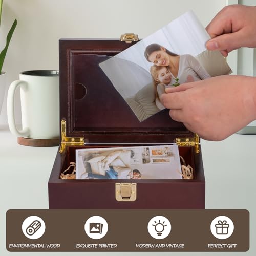 EVA murmure Small Wooden Memory Keepsake Boxes With Hinged Lids and a photo frame inside the lid - Decorative Storage Box With a Hinge Lids For Picture Letter Time Capsule - Wooden Gift Boxes，3.1“*5.1”*7.1“ - Image 2