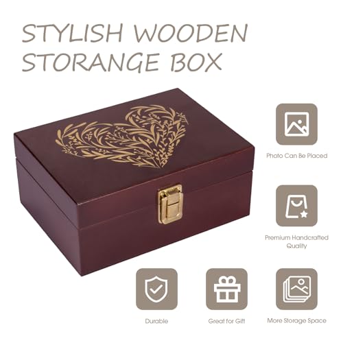 EVA murmure Small Wooden Memory Keepsake Boxes With Hinged Lids and a photo frame inside the lid - Decorative Storage Box With a Hinge Lids For Picture Letter Time Capsule - Wooden Gift Boxes，3.1“*5.1”*7.1“ - Image 3