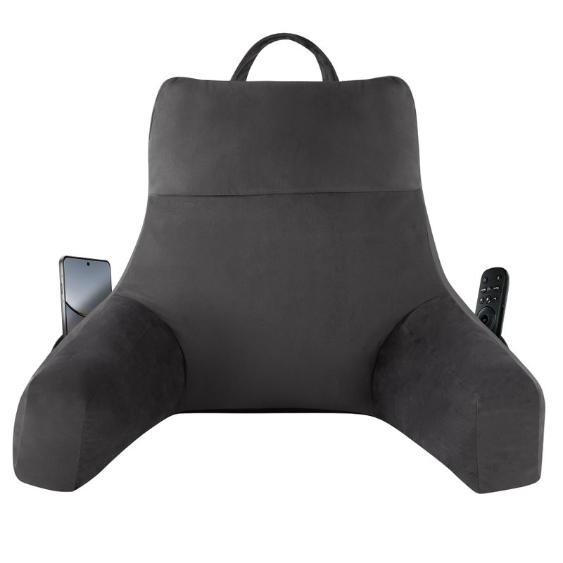 IPYNBAP Reading Pillow with Arms for Adults, Back Pillow for Bed Sitting Up, Shredded Memory Foam Backrest Pillow with Pockets and Removable Washable Cover, Lounging, Watching TV, Reading(Grey) - Image 1