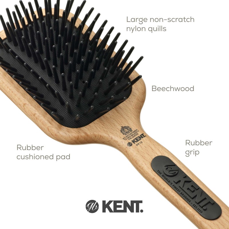 Kent PF19 Beechwood Cushion Paddle Brush - Scalp Massager and Detangler - The Hair Brush for Thick Hairs - Scalp Massager Growth Stimulator, Detangler Brushs for Curly Hair - Image 5