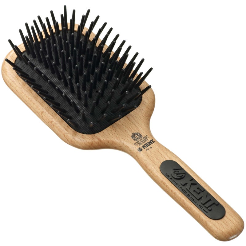 Kent PF19 Beechwood Cushion Paddle Brush - Scalp Massager and Detangler - The Hair Brush for Thick Hairs - Scalp Massager Growth Stimulator, Detangler Brushs for Curly Hair - Image 1