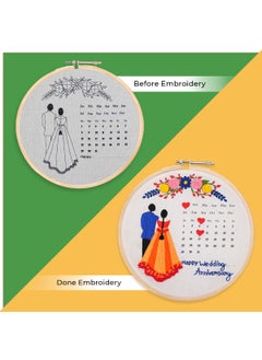 Embroiderymaterial Embroiderymaterial Diy Embroidery Kit For Beginner, Adults & Kids With Wedding Celebration Calender Design Printed Cloth/Fabric & Written Instructions All Material Included ,Multicolor  - Image 5