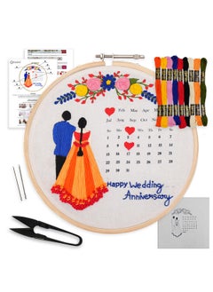 Embroiderymaterial Embroiderymaterial Diy Embroidery Kit For Beginner, Adults & Kids With Wedding Celebration Calender Design Printed Cloth/Fabric & Written Instructions All Material Included ,Multicolor  - Image 1