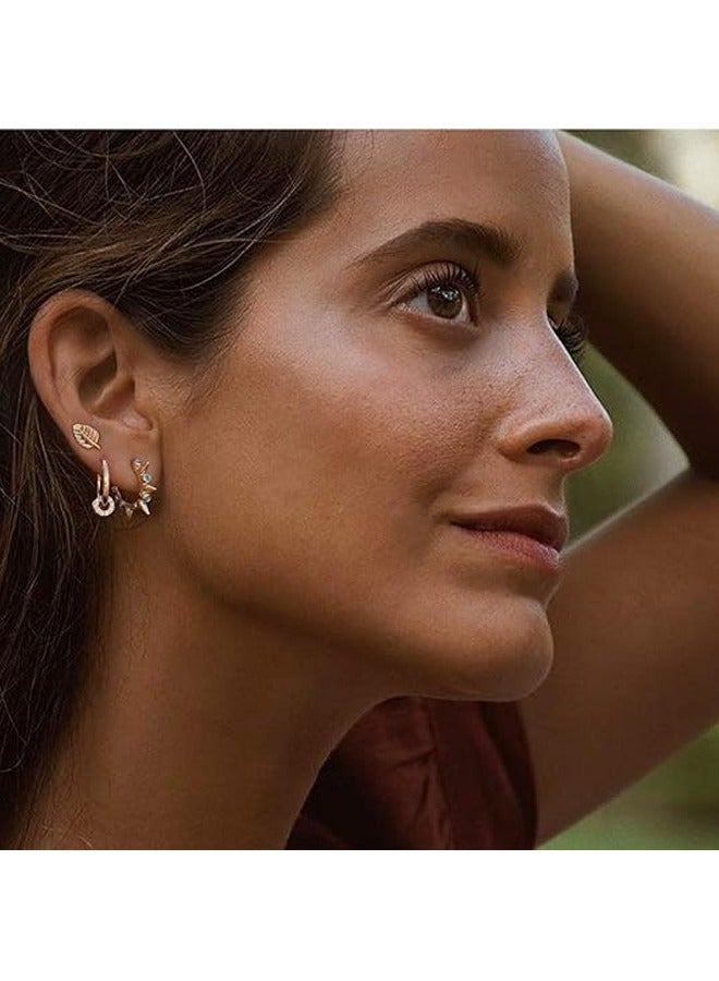 Mevecco Women Huggie Hoop Earrings Gold Ear Stud Cuff 14K Gold Filled Small Boho Beach Simple Delicate Handmade Hypoallergenic Jewelry Gift - Image 2