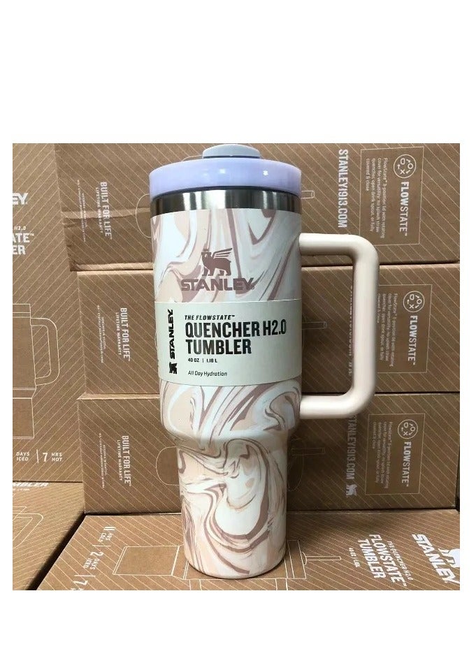 Stanley 2-Pack Quencher H2.0 FlowState 40oz Stainless Steel Vacuum Insulated Tumblers with Leakproof Lid & Straw – Rose Quartz & Swirl Colors – Double-Walled Travel Mugs – Keep Drinks Hot or Cold for Hours – BPA-Free, Durable, Eco-Friendly – Ideal for Gym, Work, or Travel - Image 2
