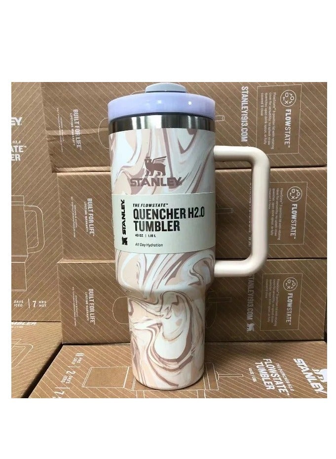 Stanley 2-Pack Quencher H2.0 FlowState 40oz Stainless Steel Vacuum Insulated Tumblers with Leakproof Lid & Straw – Rose Quartz & Swirl Colors – Double-Walled Travel Mugs – Keep Drinks Hot or Cold for Hours – BPA-Free, Durable, Eco-Friendly – Ideal for Gym, Work, or Travel - Image 5