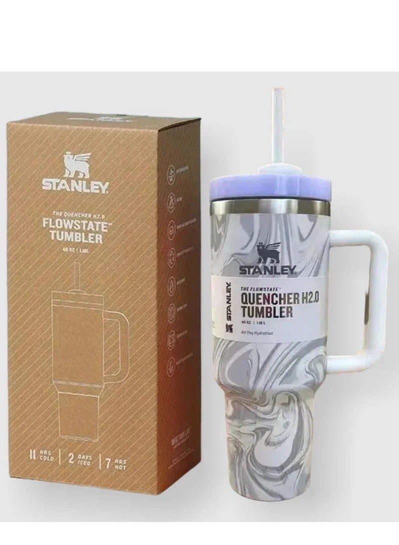 Stanley 2-Pack Quencher H2.0 FlowState 40oz Stainless Steel Vacuum Insulated Tumblers with Leakproof Lid & Straw – Rose Quartz & Swirl Colors – Double-Walled Travel Mugs – Keep Drinks Hot or Cold for Hours – BPA-Free, Durable, Eco-Friendly – Ideal for Gym, Work, or Travel - Image 4