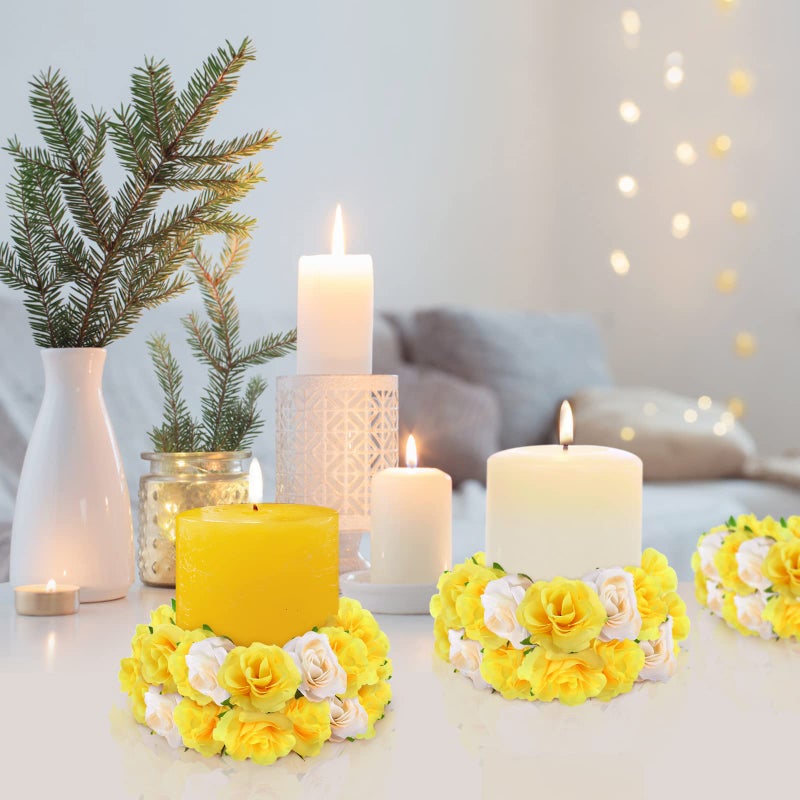 Kesote 50pcs Mini Yellow Roses Buds Artificial Flowers Bulk, 1.6 Inch Small Silk Fake Roses Flower Heads for Decoration, Crafts, Wedding Party Home Decor - Image 3