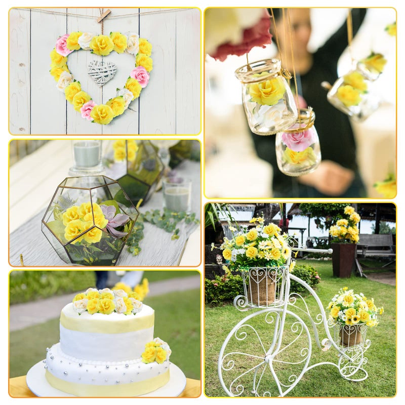 Kesote 50pcs Mini Yellow Roses Buds Artificial Flowers Bulk, 1.6 Inch Small Silk Fake Roses Flower Heads for Decoration, Crafts, Wedding Party Home Decor - Image 5