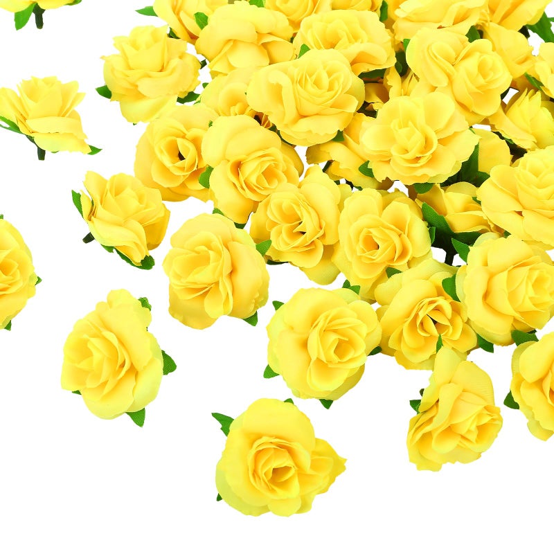 Kesote 50pcs Mini Yellow Roses Buds Artificial Flowers Bulk, 1.6 Inch Small Silk Fake Roses Flower Heads for Decoration, Crafts, Wedding Party Home Decor - Image 1