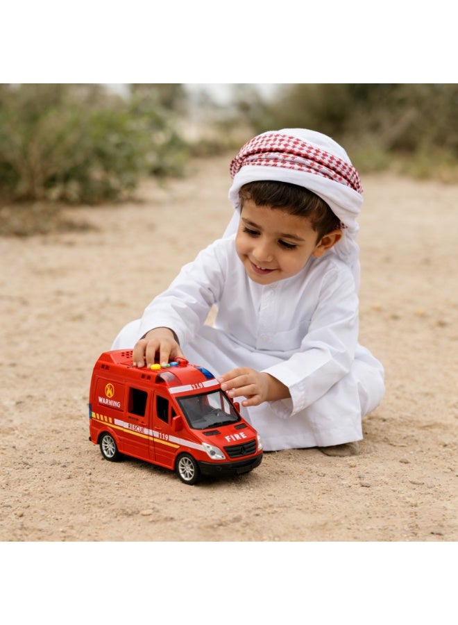 شاحنة إطفاء إنقاذ كبيرة للأطفال مع أضواء وأصوات، أبواب قابلة للفتح، لعبة مركبة طوارئ تعليمية للأولاد والأطفال الصغار، هدية لدول الخليج - Image 1