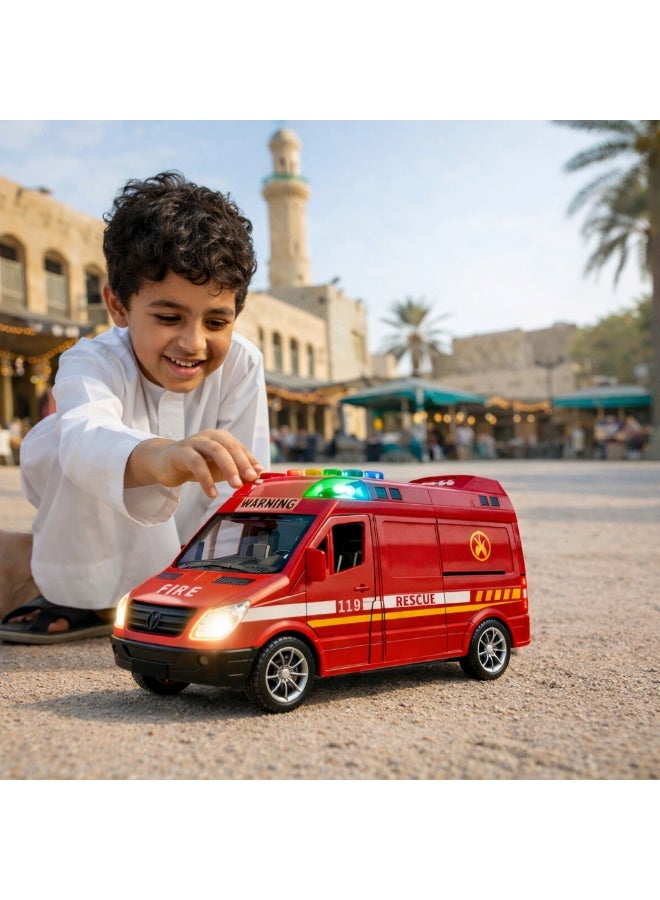 شاحنة إطفاء إنقاذ كبيرة للأطفال مع أضواء وأصوات، أبواب قابلة للفتح، لعبة مركبة طوارئ تعليمية للأولاد والأطفال الصغار، هدية لدول الخليج - Image 4