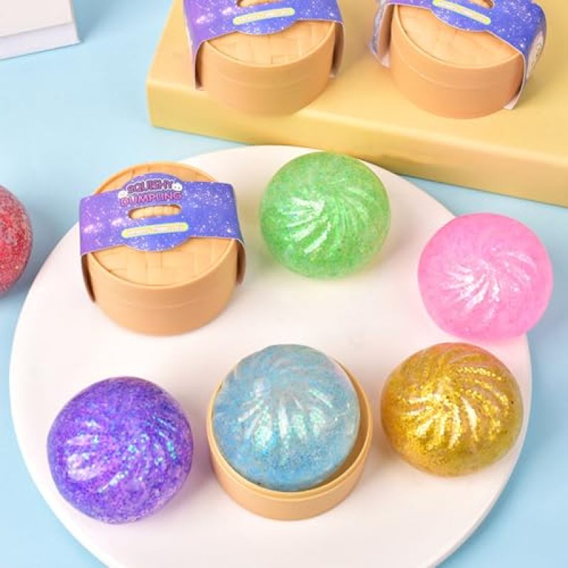Slow Rising Squishy Toy: 5.3*4.5cm Glitter TPR Material - Portable Stress Relief Dumpling Squishy for Office Workers Travelers and Party Guests - Image 4