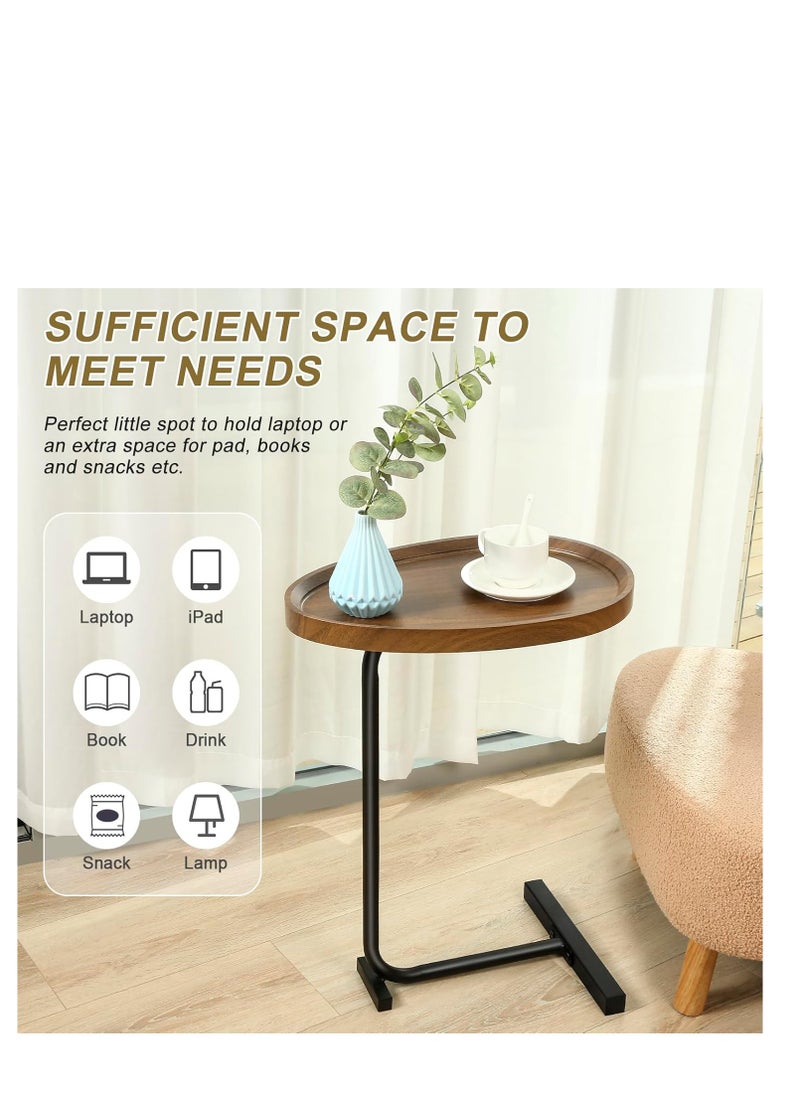 Y&D - Small Side Table C Shaped End Table for Sofa and Bed, TV Tray Table with Metal Frame for Couch, Living Room, Bedroom - Image 1