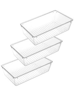 Generic 3 Pack Drawer Organizer, Drawer Dividers, Clear Plastic Drawer Organizer Set, 6" X 9" Plastic Clear Storage Bins, Acrylic Organizers with Clear Desk Storage Tray for Makeup, Jewelries, Kitchen Utensil  - Image 1