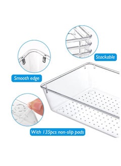Generic 3 Pack Drawer Organizer, Drawer Dividers, Clear Plastic Drawer Organizer Set, 6" X 9" Plastic Clear Storage Bins, Acrylic Organizers with Clear Desk Storage Tray for Makeup, Jewelries, Kitchen Utensil  - Image 2