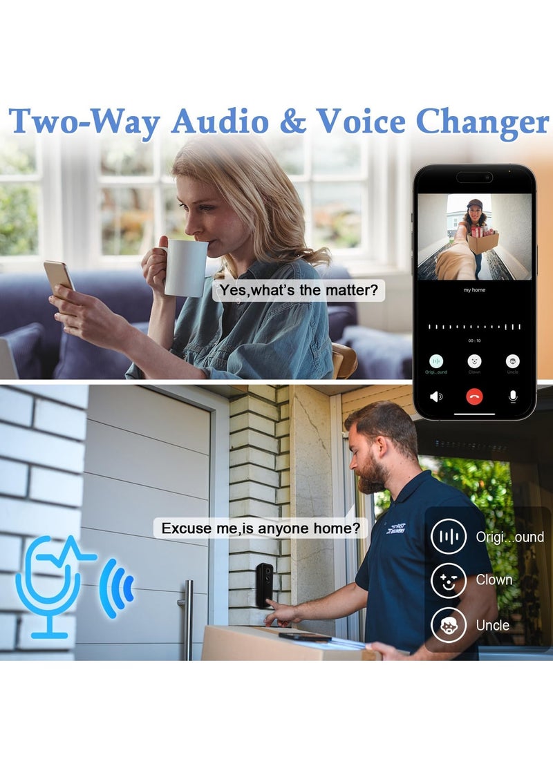 Generic - Wireless Video Doorbell with Chime, No Subscription Required, Battery-Powered, 2K HD, SD Card & Cloud Storage, 2-Way Audio, Night Vision, Human Detection, Voice Changer, Alexa Compatible. - Image 1