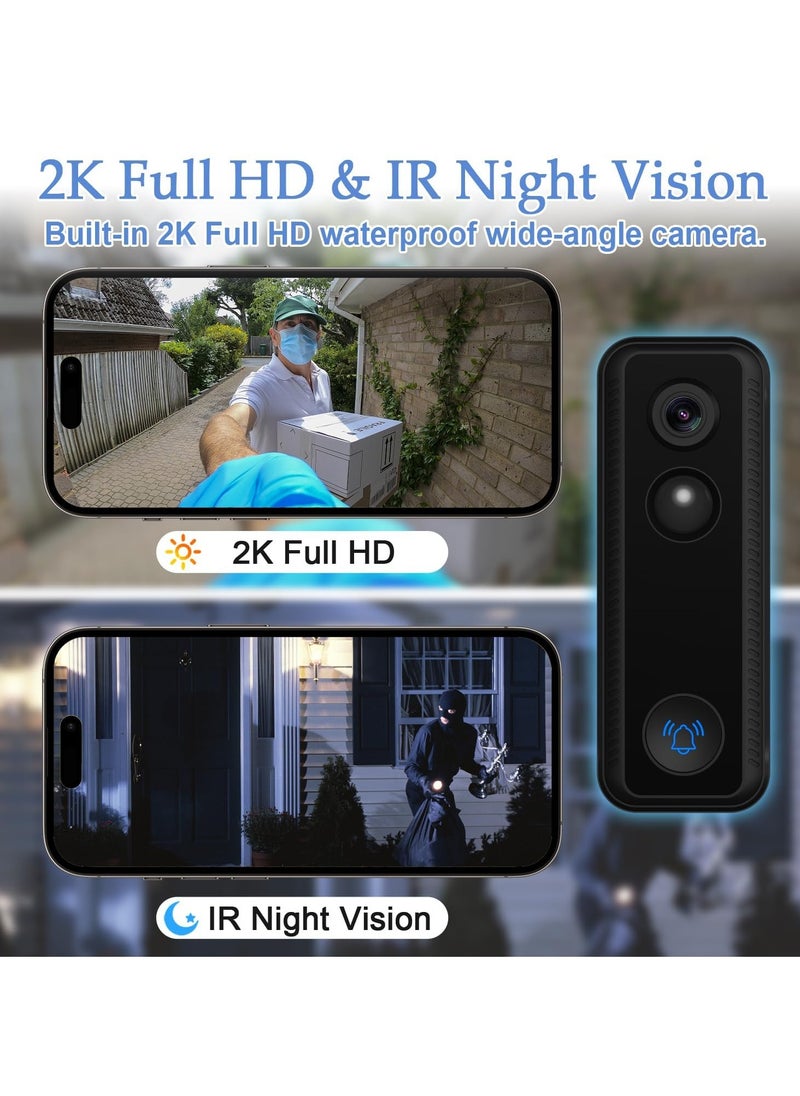 Generic - Wireless Video Doorbell with Chime, No Subscription Required, Battery-Powered, 2K HD, SD Card & Cloud Storage, 2-Way Audio, Night Vision, Human Detection, Voice Changer, Alexa Compatible. - Image 1