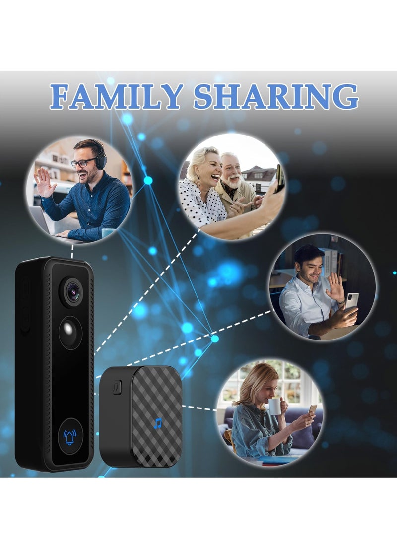 Generic - Wireless Video Doorbell with Chime, No Subscription Required, Battery-Powered, 2K HD, SD Card & Cloud Storage, 2-Way Audio, Night Vision, Human Detection, Voice Changer, Alexa Compatible. - Image 1
