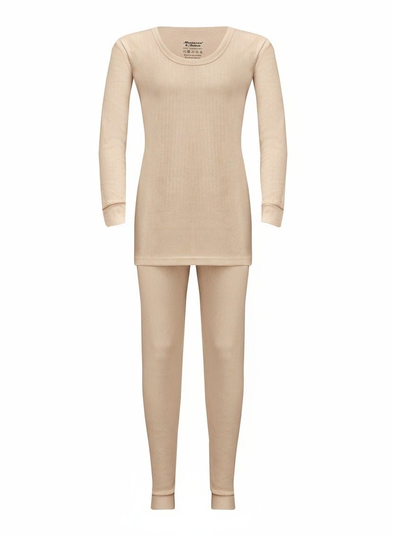 Mariposa Womens Cotton Interlock Thermal Set (Beige) - Image 1