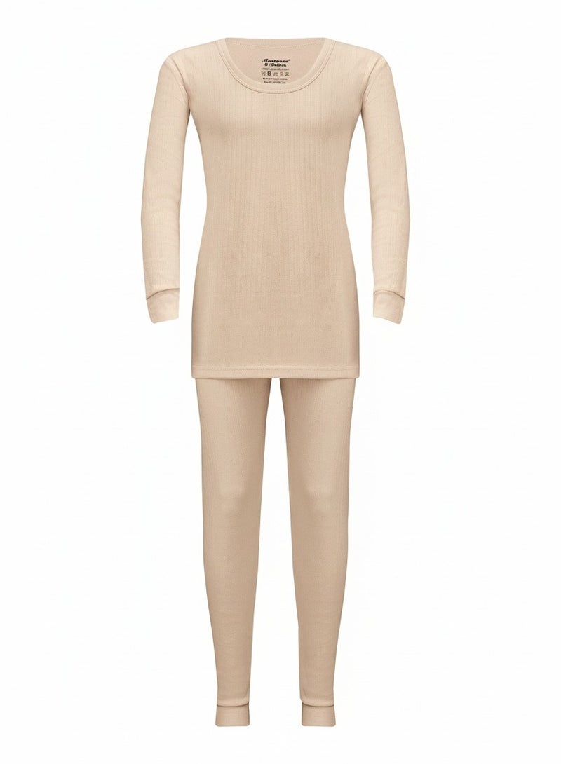 Mariposa Womens Cotton Interlock Thermal Set (Beige) - Image 2