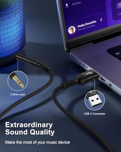 AILKIN USB to 3.5mm Audio Cable 3FT, Braided USB-A to Aux Male to Male TRS Stereo Adapter Cord, USB 2.0 to 1/8” Jack Adaptor Auxiliary Cable for Headphones Speakers Amplifiers PC Laptop PS4 PS5 Windows Mac - Image 4