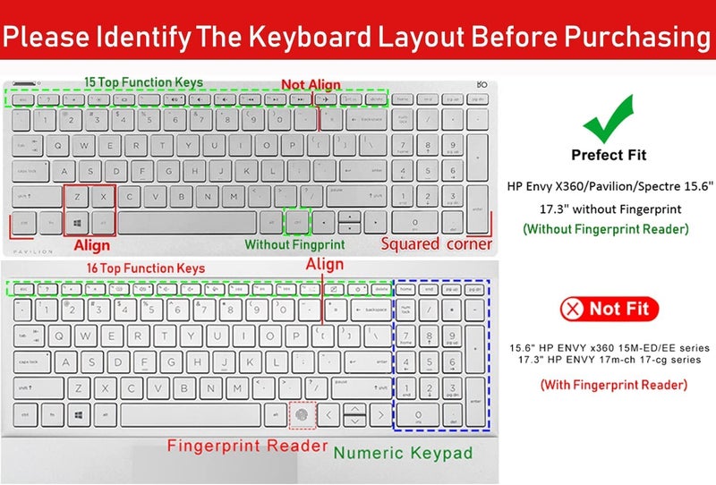 iKammo Keyboard ProtectorSkin Cover Compatible HP Pavilion 15.6" 2018 New Series,HP Pavilion x360 15-BR075NR,HP Pavilion 15-BS 15-BW 15-CC 15-CB 15-CD,HP ENVY x360 15M-BP 15M-BQ,17.3"HP ENVY 17M 17-BS(Clear) - Image 2