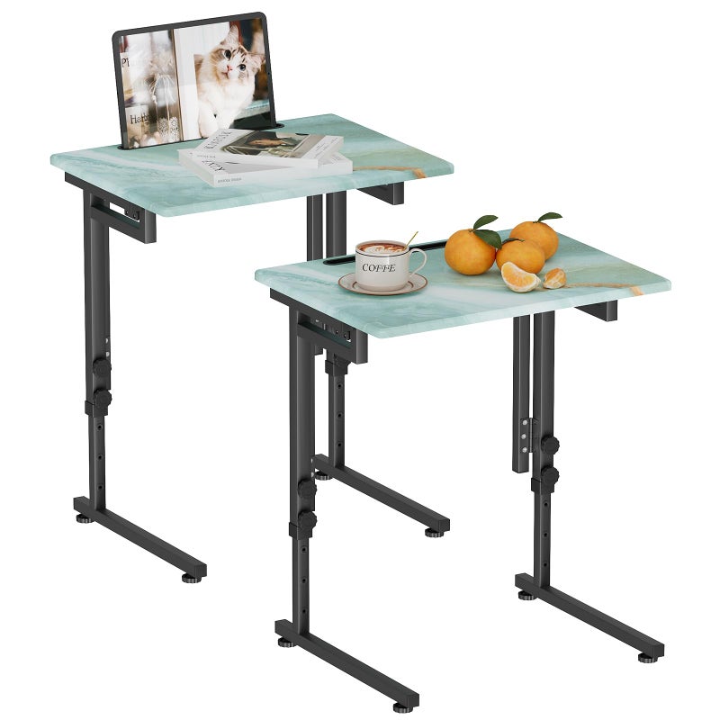 Fleecy day Folding TV Tray Table,Adjustable TV Dinner Table with Sturdy MDF Top,Eating Trays for Living Room with No Assembly Required (Sea Blue,2Pcs) - Image 1