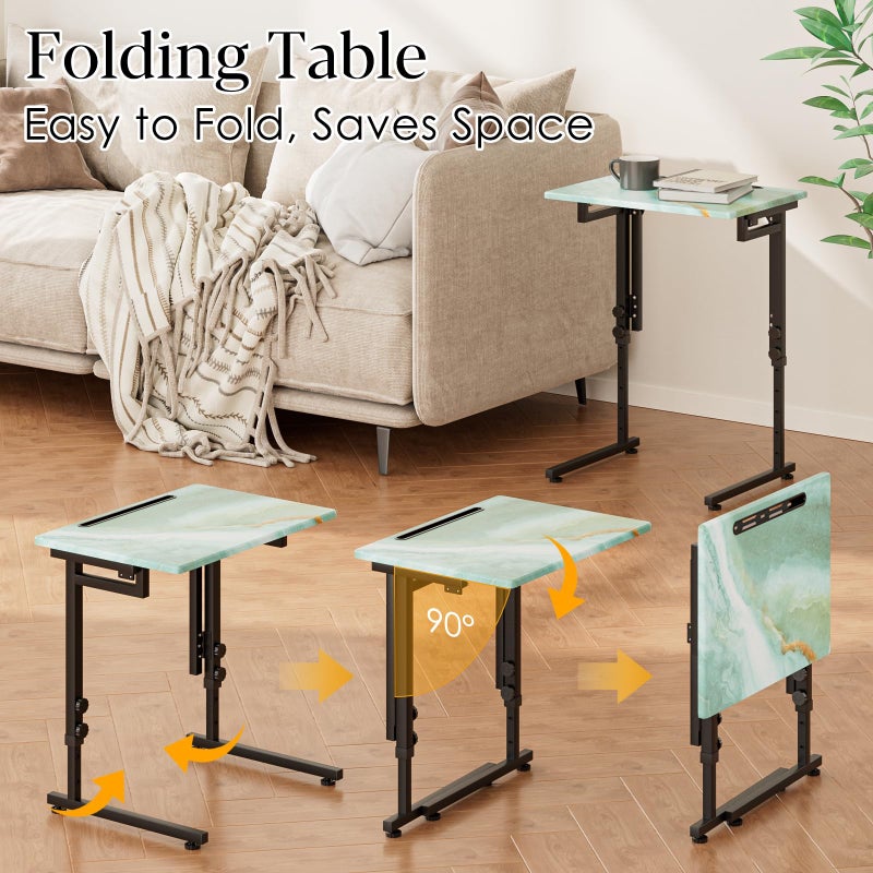 Fleecy day Folding TV Tray Table,Adjustable TV Dinner Table with Sturdy MDF Top,Eating Trays for Living Room with No Assembly Required (Sea Blue,2Pcs) - Image 4