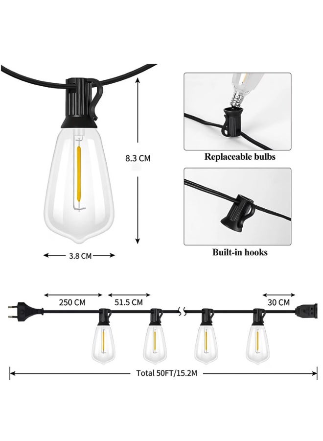 excitat Outdoor String Lights, edison string lights for outside, 15.2m Waterproof, E12 LED String, 25 Lights with Bulbs Grade Patio Lights, 2 spare bulbs, Suitable for porches, terraces, gardens, patios, balconies, Warm - Image 3