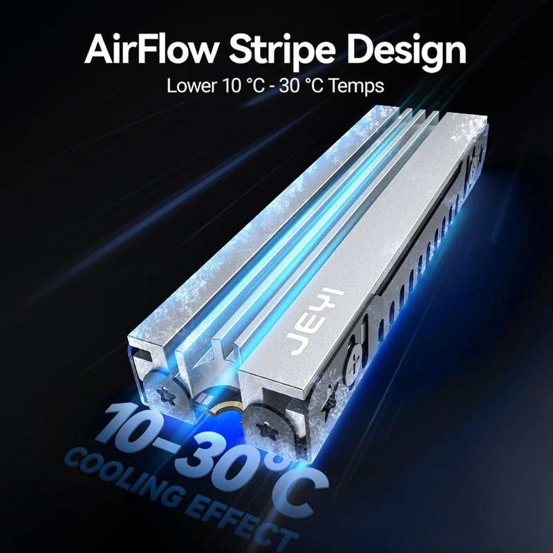 جيي JEYI M.2 HeatSink لـ PS5 / mATX/MiniATX، مشتت حراري منخفض الارتفاع فائق النحافة بارتفاع 7 مم من الألومنيوم الحمل الحراري NVMe، مشتتات حرارية سلبية مع زعانف، FinsCold 007-2-Pack - Image 2