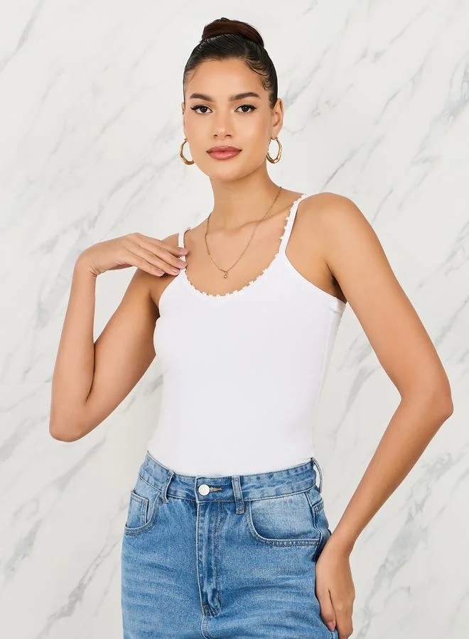 Styli Cotton Lycra Fitted Strappy Cropped Tank