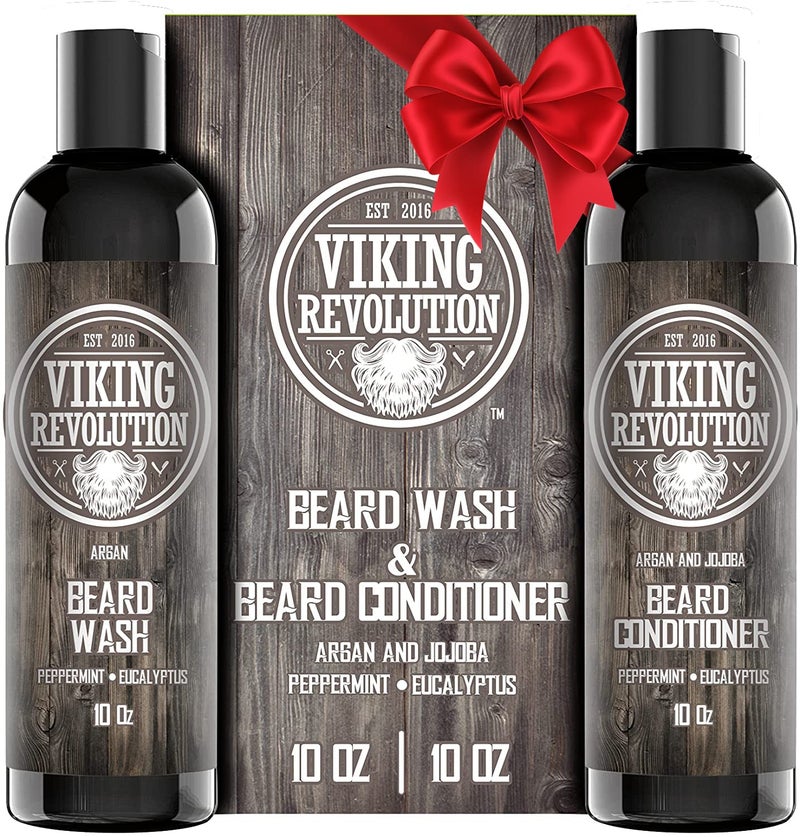 Viking Revolution Beard Shampoo and Conditioner Set - Top-tier Beard Care Kit with Argan & Jojoba Oils for Healthy Beard Growth, No Itching or Irritation, Rich Lather, Eucalyptus Scent (10 oz) - Image 1