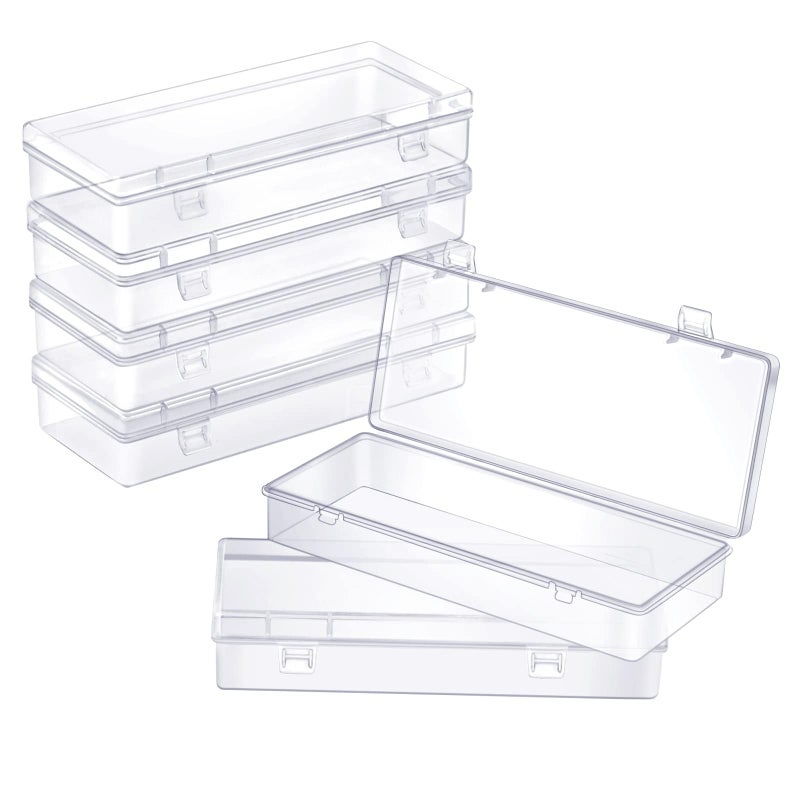 ZORRITA 6 Pack Small Plastic Storage Containers with Hinged Lids, Rectangle Clear Plastic Boxes for Beads, Jewelry, Game Pieces and Crafts Items (6.1 x 2.36 x 1.1 Inch) - Image 1