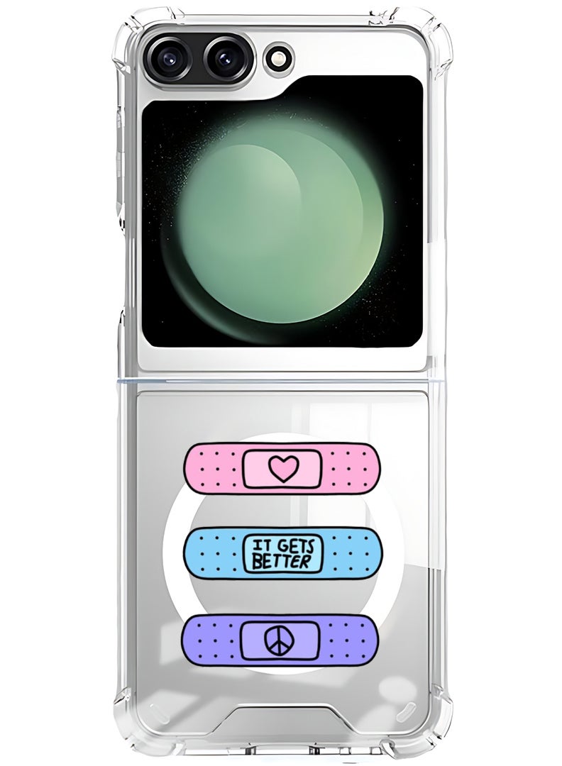 Theodor Magnetic Case for Samsung Galaxy Z Flip 5 Compatible with MagSafe Wireless Charging, Shockproof Phone Bumper Cover Bandaids - Image 1