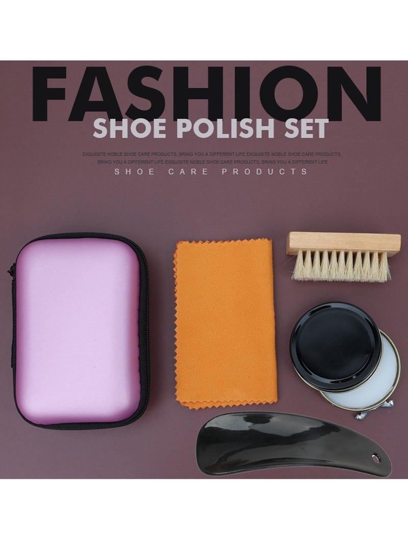 Excefore مجموعة تلميع الأحذية للسفر، مجموعة تلميع الأحذية الكاملة للسفر، أدوات العناية بالأحذية وحقيبة السفر، مجموعة العناية بالجلد مع فرشاة تلميع، حقيبة سفر، ممسحة ناعمة من شعر الخيل، ولصاقة حذاء - Image 4