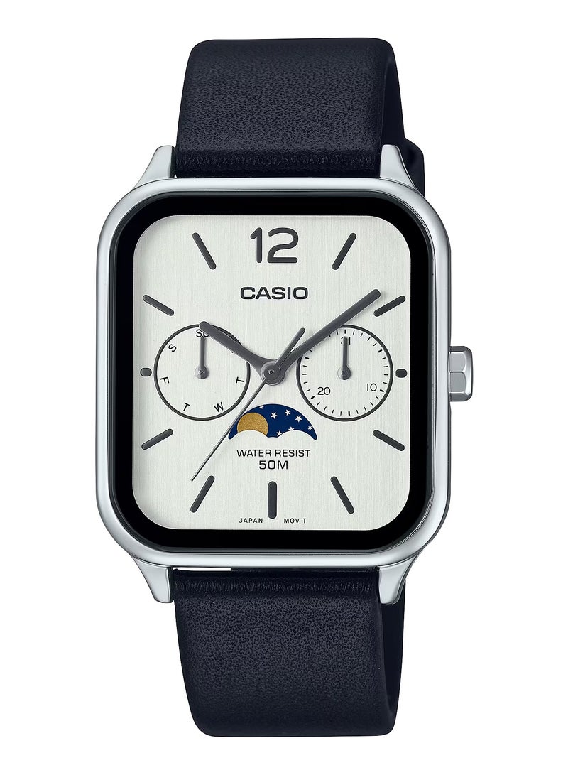 CASIO ساعة انالوج للرجال بحزام جلدي مينا بيضاء MTP-M305L-7AVDF