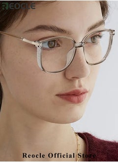 REOCLE Women's Progressive Multifocus Reading Glasses Spring Hinge Blue Light Blocking Glasses Large Square Reading Glasses  - Image 2