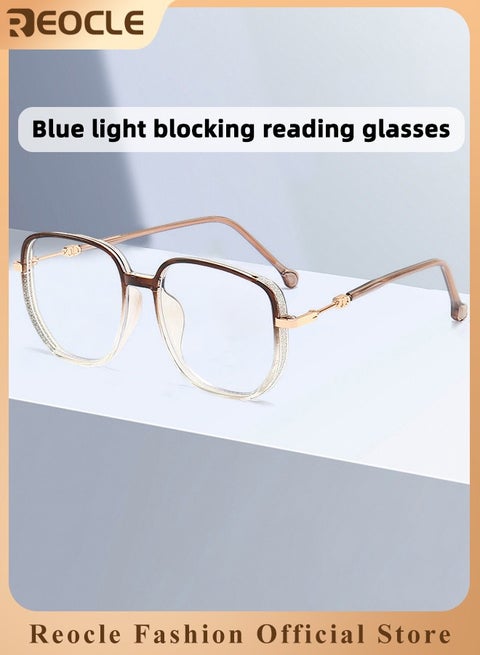 Women's Progressive Multifocus Reading Glasses Spring Hinge Blue Light Blocking Glasses Large Square Reading Glasses