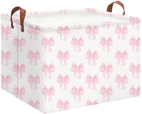 HKEC Rectangle Storage Basket with HandlesCollapsible Storage BinBooks BoxGift BasketShimmer Bowknot - Image 1